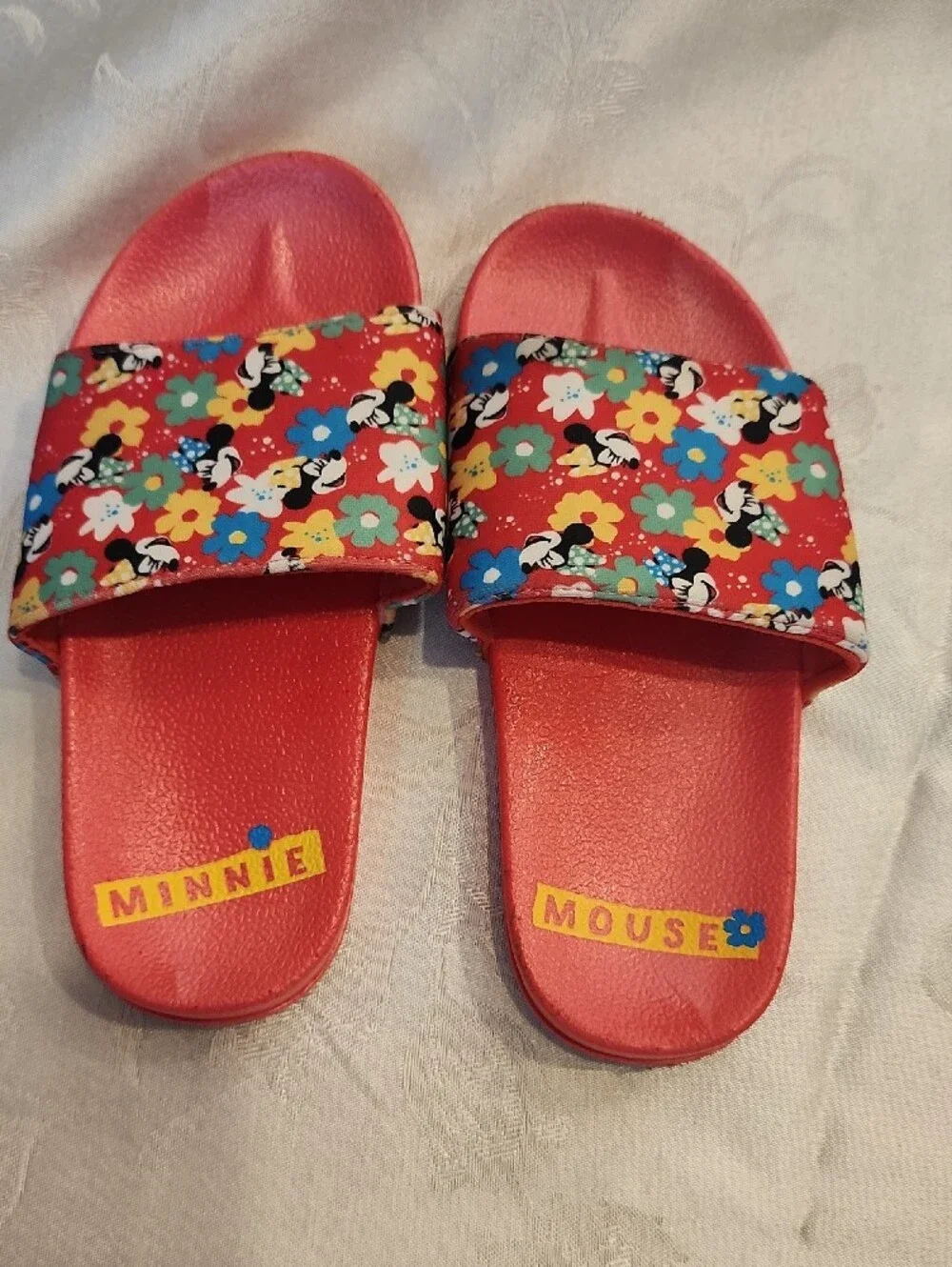 Disney Minnie Mouse Red Floral Slide Sandals for Kids Size 13/1 [V1]